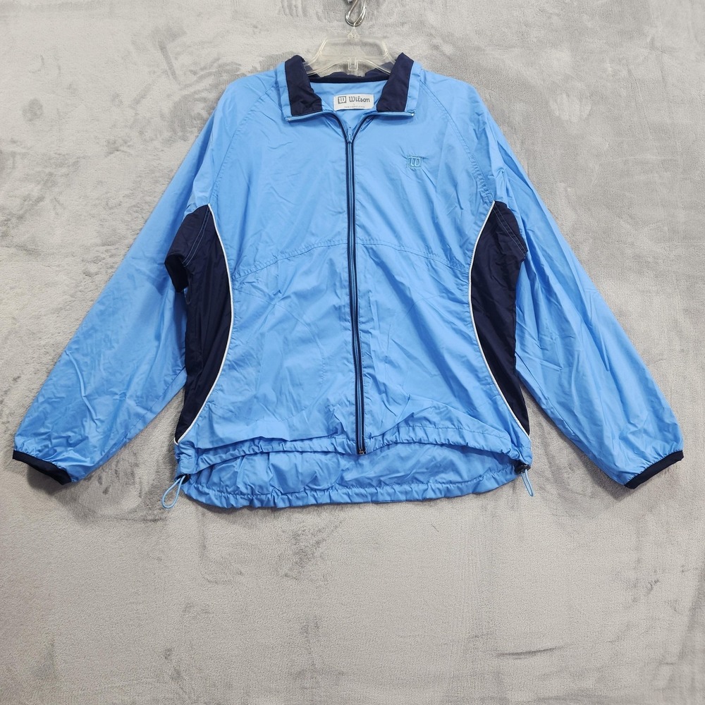 Vintage Wilson Windbreaker Jacket Womens L Blue Retro Golf Tennis Sporty Casual